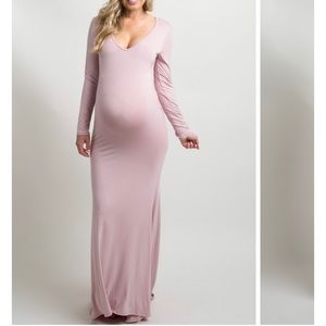 Pink Long Sleeve Photoshoot Maternity Dress